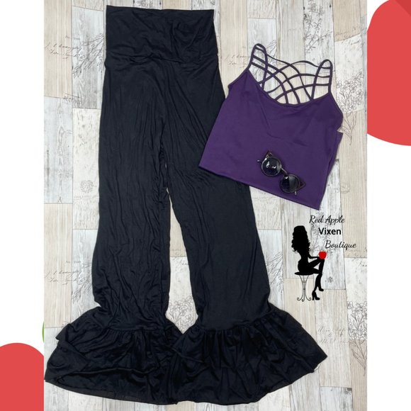 Solid Black Ruffle Pants - Picture 1 of 2